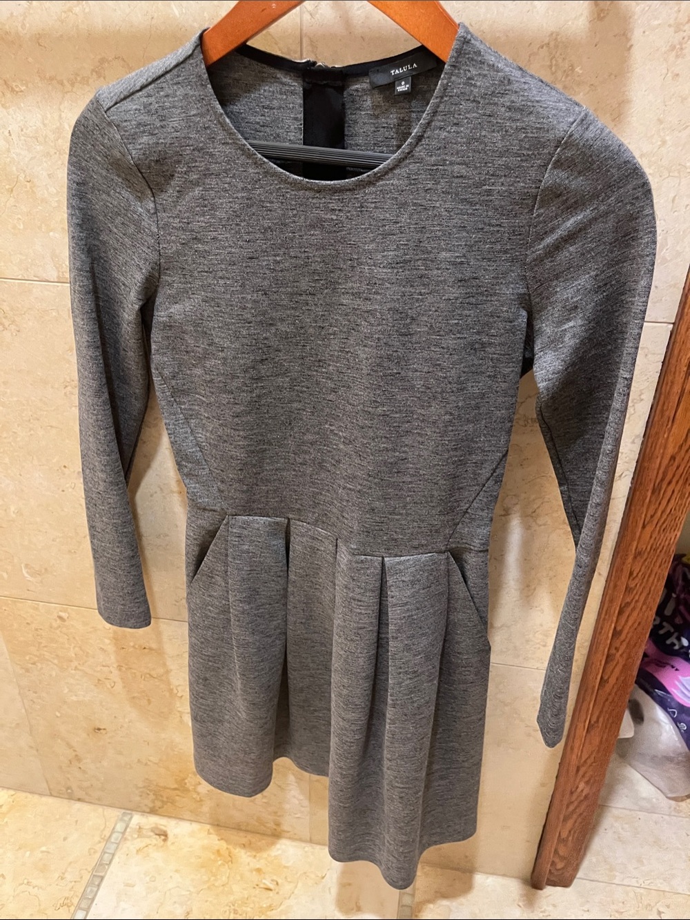 Talula Girls' Gray Pleated Long-Sleeve Knit Dress